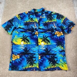 Royal Creations Mens XXL Hawaiian Shirt Blue Tropical Sunset Cotton Made in USA